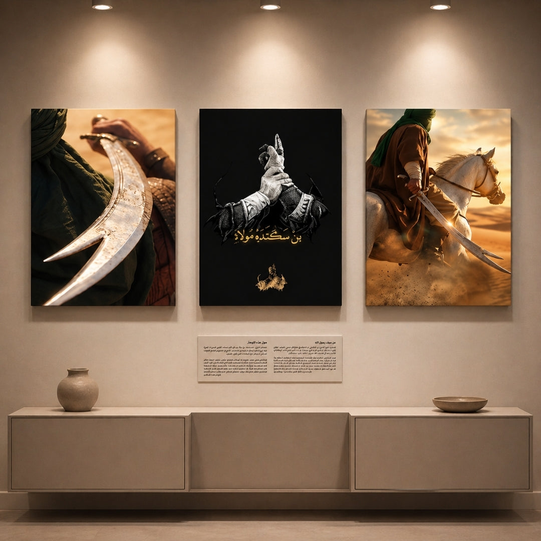 3 piece Islamic warrior and calligraphy wooden wall art set