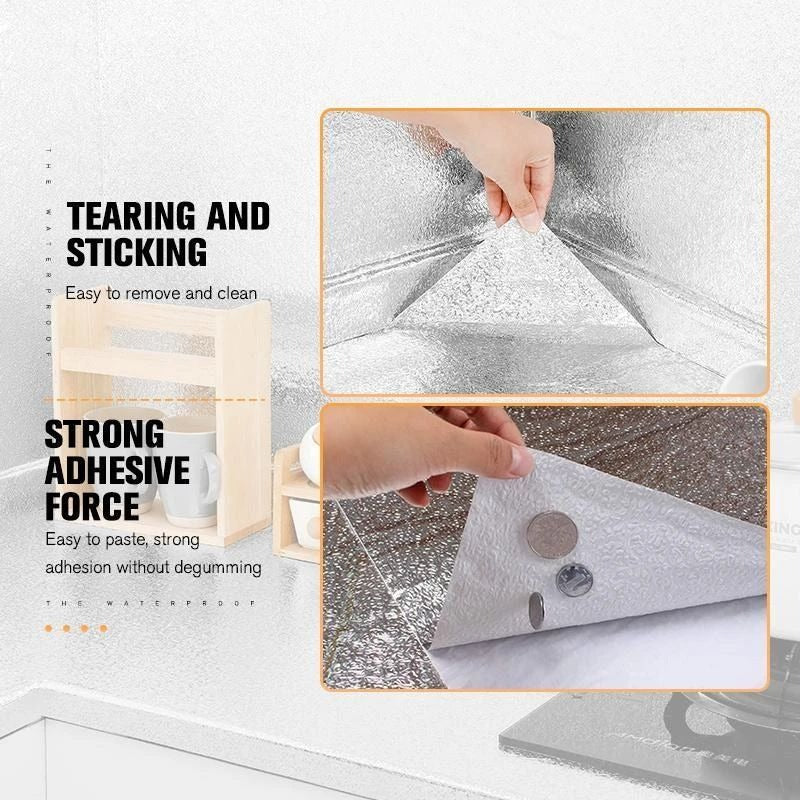 Silver Foil Kitchen Waterproof & Oil Proof Sticker, Aluminum Foil Self-Adhesive Sheet