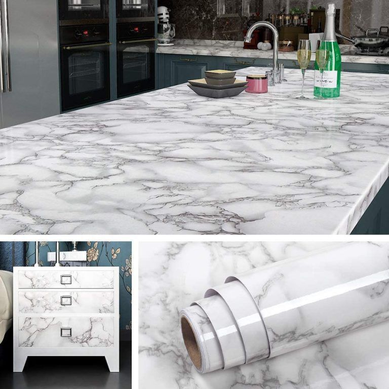 Wallpaper Self Adhesive White Marble Sheet For Kitchen,  Waterproof, Heat And Oil Resistant