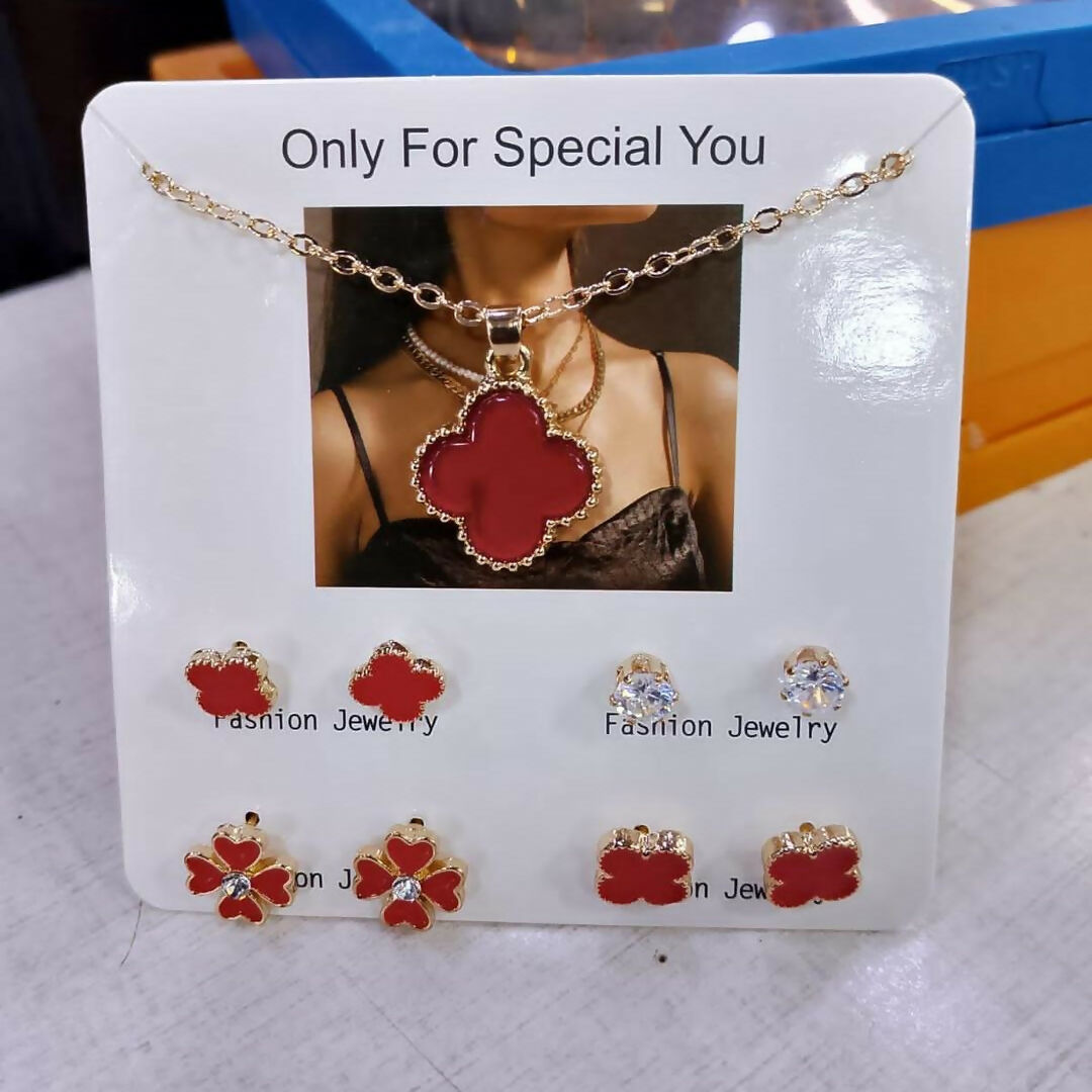 Beautiful 4 Pairs Of Earrings & Necklace Elegant Design
