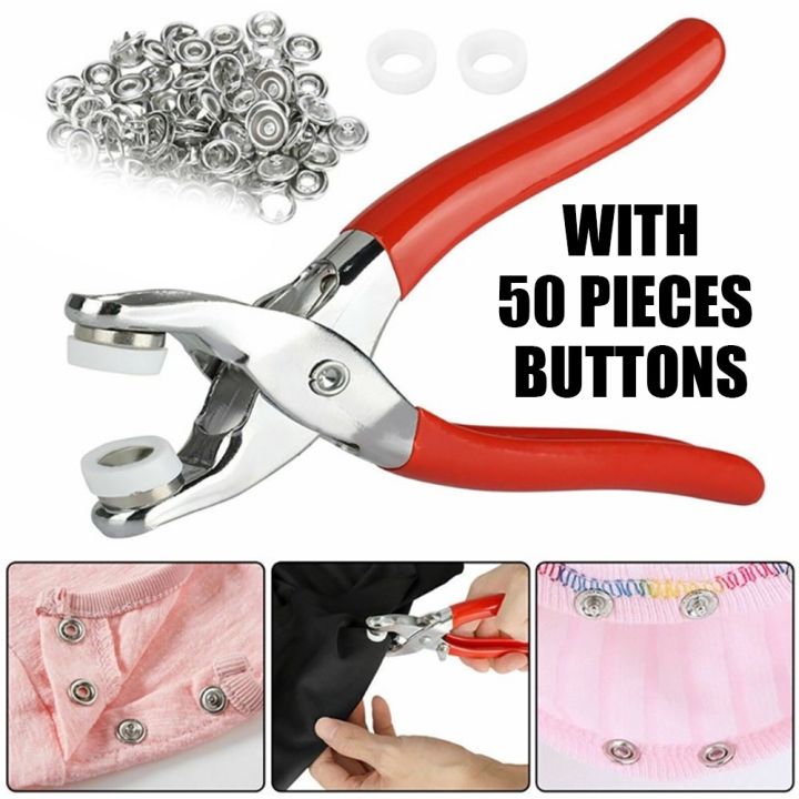 Metal Hand Press Button Plier with 50 Tich Snap Buttons – DIY Stitching Tool