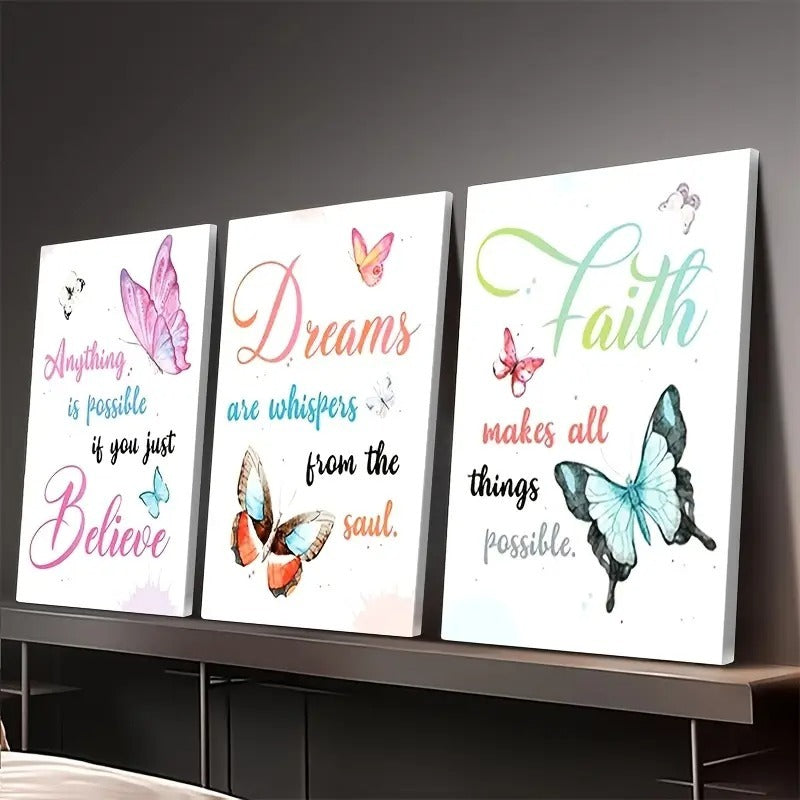 Inspirational Butterfly Wall Art Set Of 3 Motivational Quotes Frames