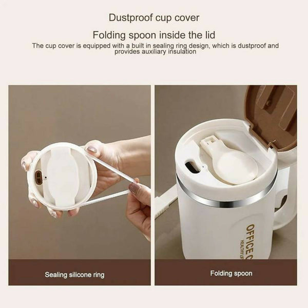Stainless Steel Insulated Coffee Mug with Spoon | Anti-Slip Bottom | Office & Home Use