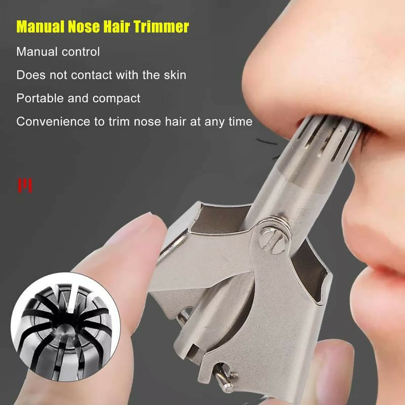 Stainless steel Manual Nose Hair Trimmer _ Portable 6_ Teeth Precision Trimming Tool with Drawstring Bag and Brush
