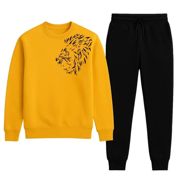 LION Printed Yellow Tracksuit Sweatshirt & Trouser | Warm & Comfortable Winter Wear | XL