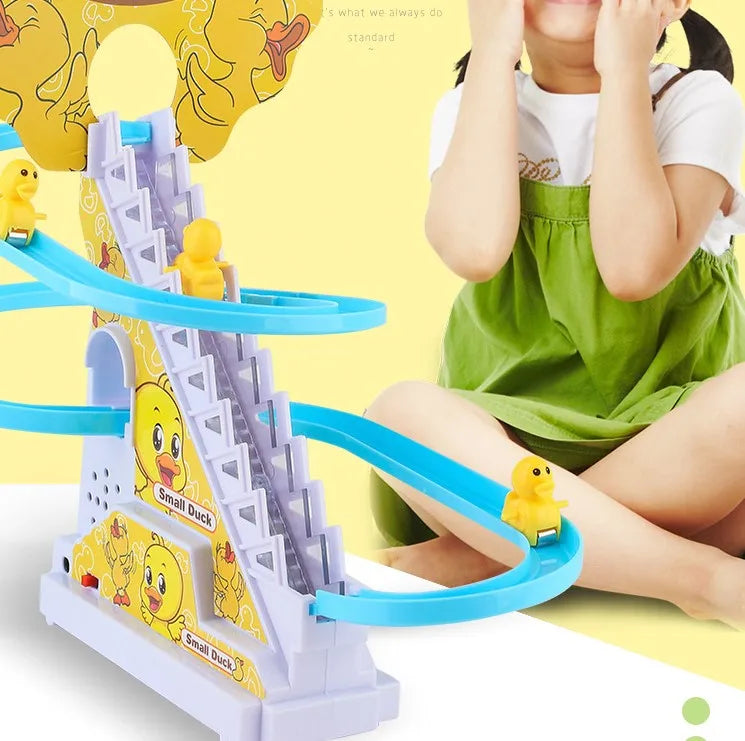 Duck Climbing Stairs Track Toy with Lights and Music for Kids