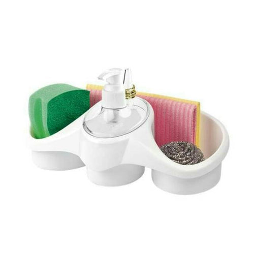 Kitchen Soap Dispenser with Sponge Holder Plastic Sink Organizer