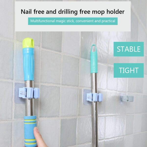 Wall Mounted Mop Holder Self Adhesive Non Slip Waterproof Organizer