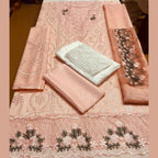 Chikankari Embroidered Lawn Suit, Patch Work Design, 3 Pcs & Pink