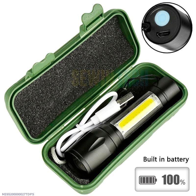 Portable LED Flashlight, Mini Rechargeable Torch with Side Light & Waterproof Body