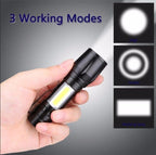 Portable LED Flashlight, Mini Rechargeable Torch with Side Light & Waterproof Body