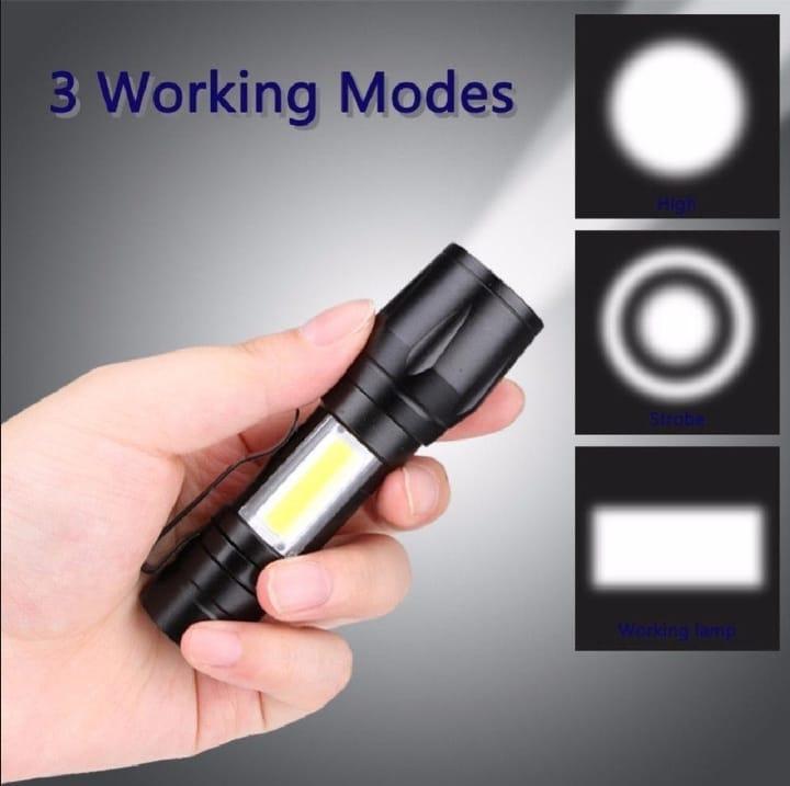 Portable LED Flashlight, Mini Rechargeable Torch with Side Light & Waterproof Body