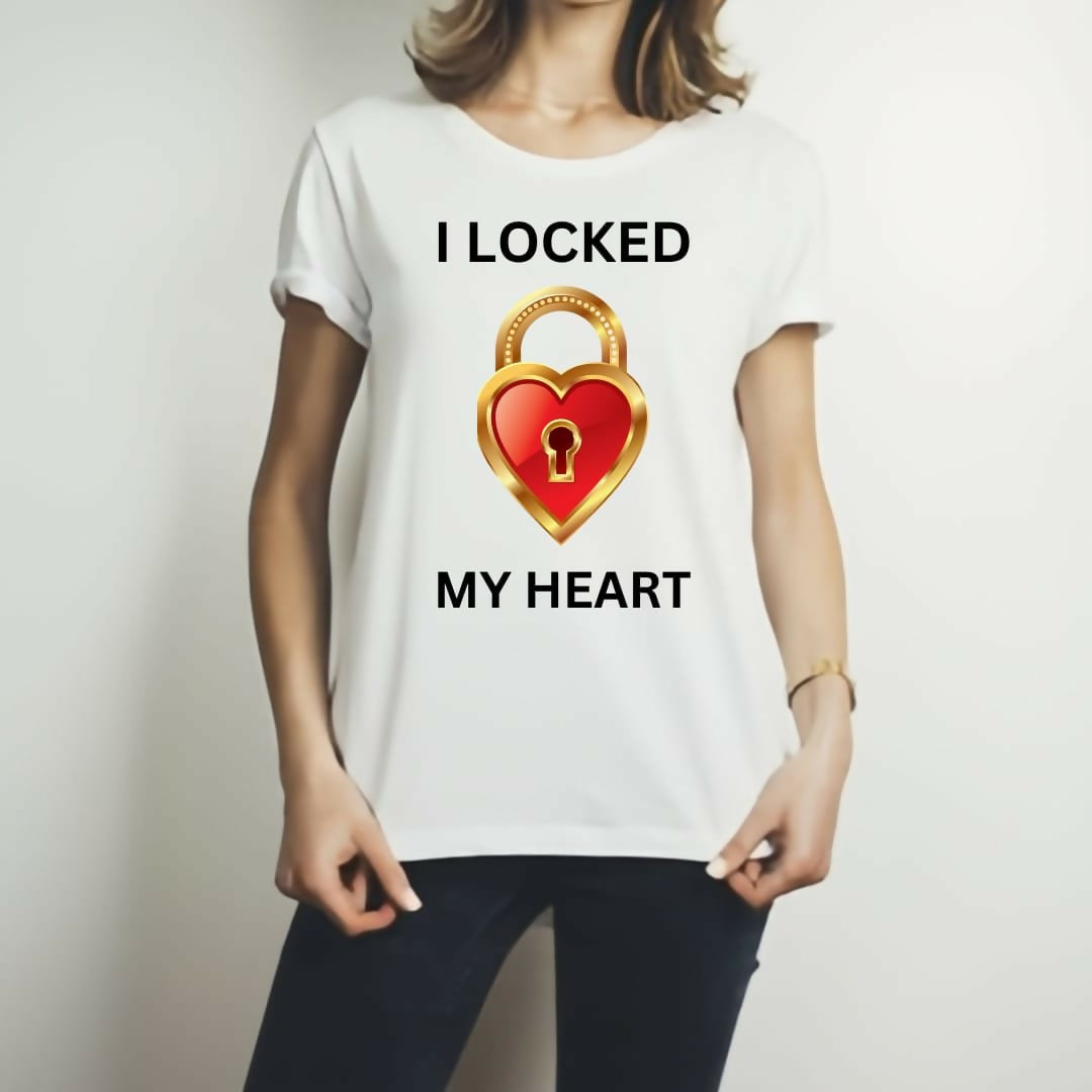 The Key & My Heart Style White T-Shirt – Key & Heart Design T-Shirts – Best Quality T-Shirts For Girls | T-Shirt For Women – T-Shirt For Men – My Heart, Small