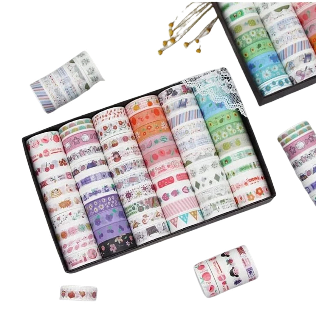 Washi Tape Set of 60, Vibrant Kawai Designs for Craft & Journaling