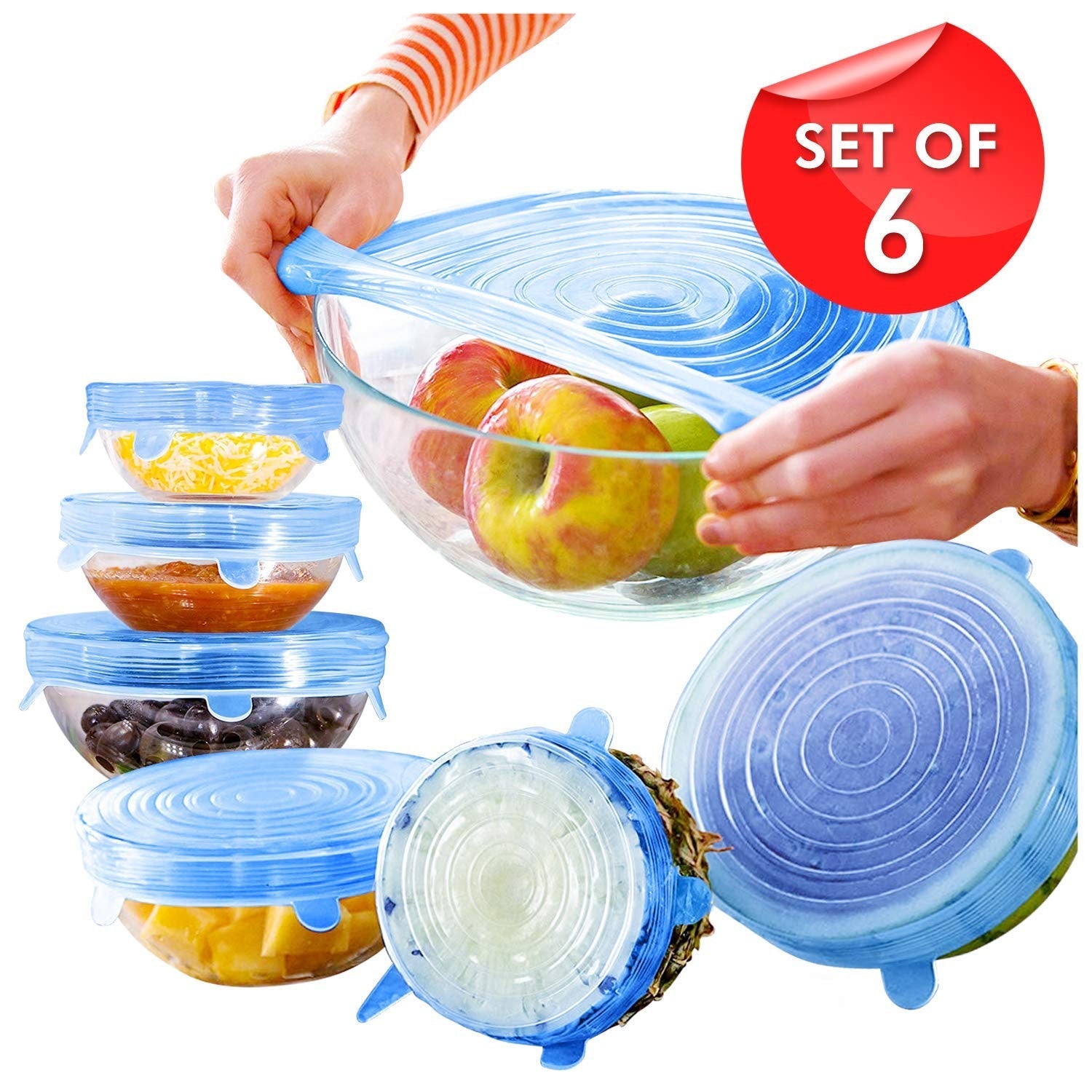 Silicone Stretch Lids & Reusable Bowl Covers – Pack of 6