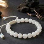 Natural Milky White Aqeeq Stone Bracelet - Genuine Gemstone Beaded Wristband Elegant Handcrafted Jewelry For Men And Women Fashion Accessory - Adjustable