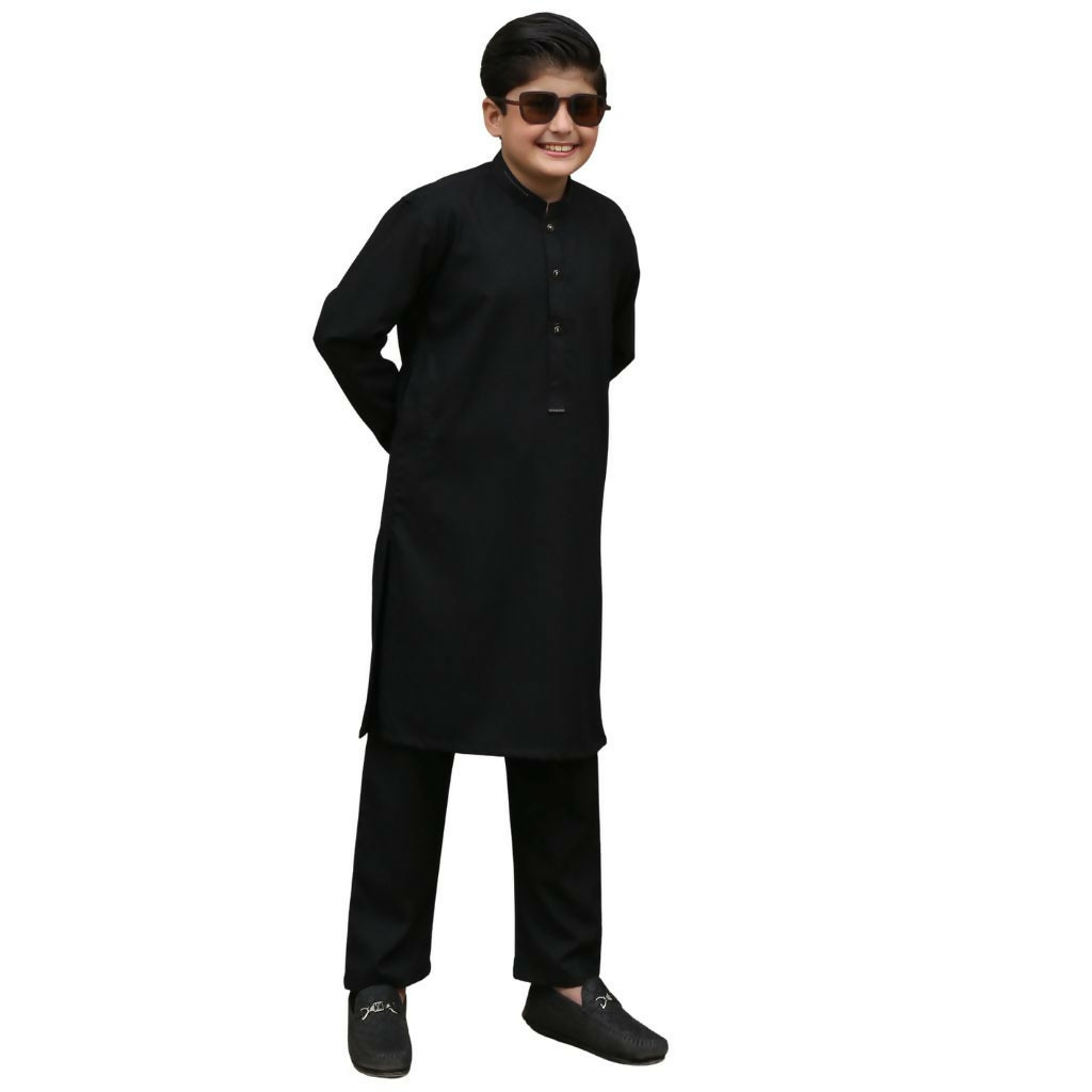 Jet Black Wash & Wear Kid’s Shalwar Kameez, Semi Formal, Premium Fabric