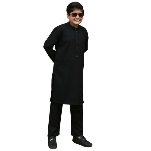 Jet Black Wash & Wear Kid’s Shalwar Kameez, Semi Formal, Premium Fabric