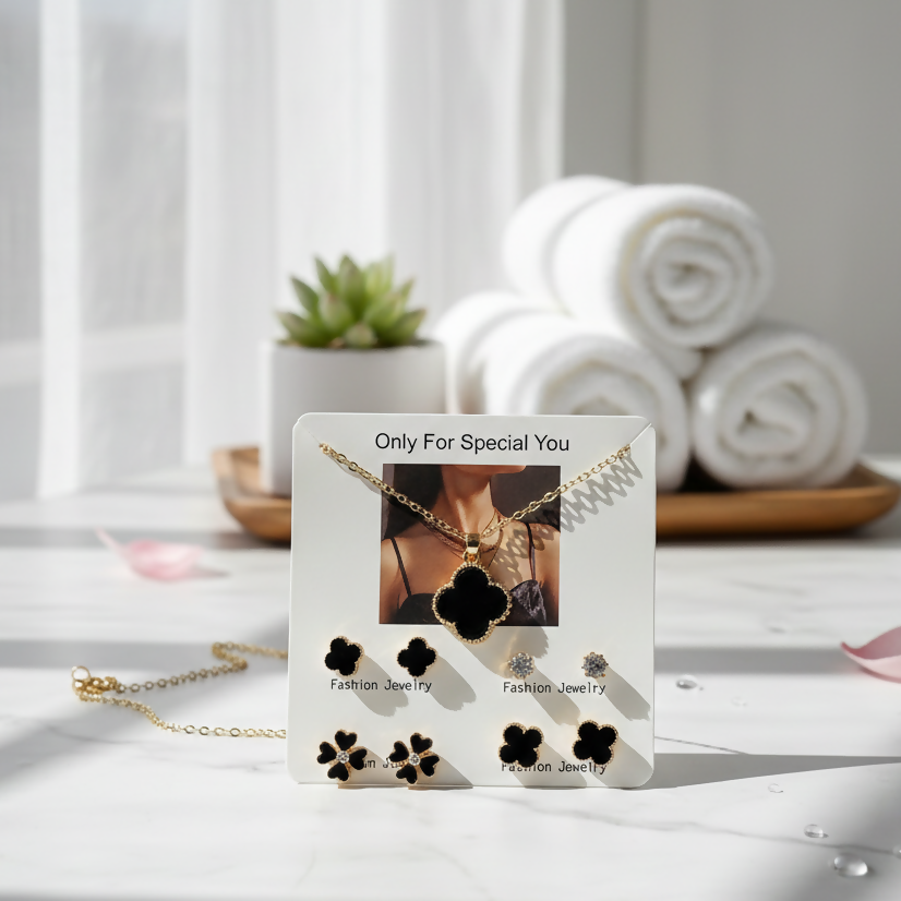Beautiful 4 Pairs Of Earrings & Necklace Elegant Design