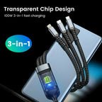 100W 5A Fast Charging 3-in-1 USB Cable