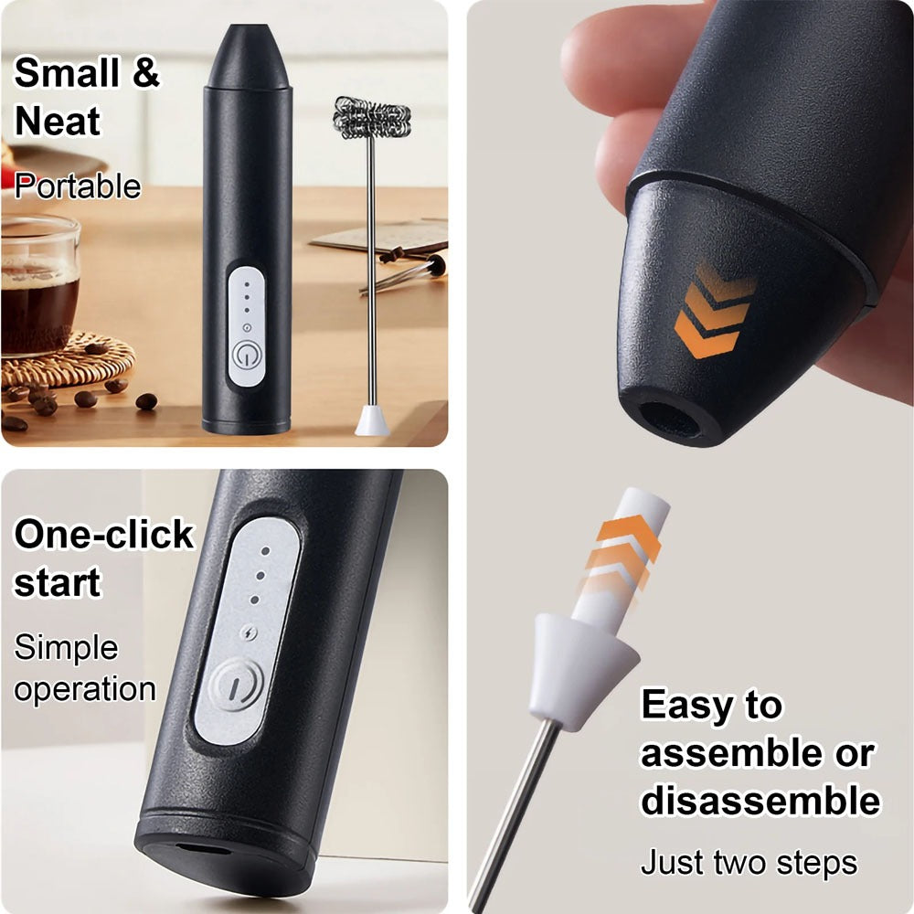 USB Rechargeable Handheld Milk Frother with Stainless Steel Whisk