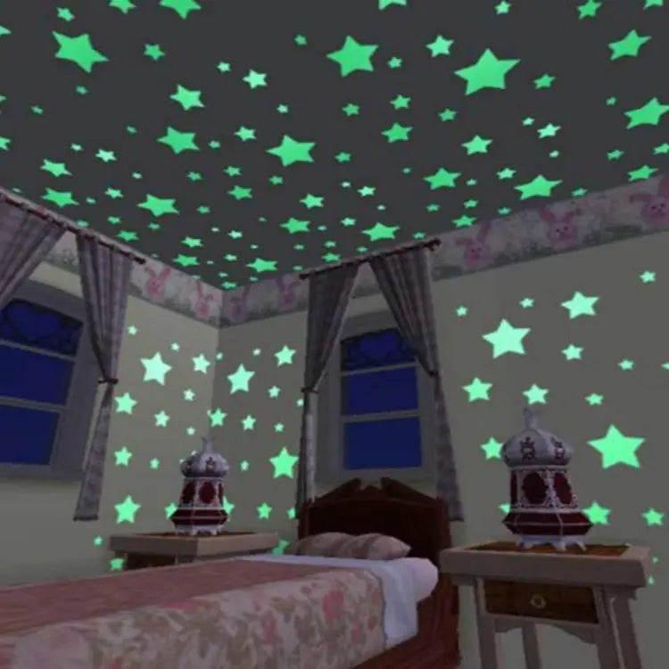 Wall Stickers, Luminous Star Glow in Dark Ceiling Decoration - 100 Pieces