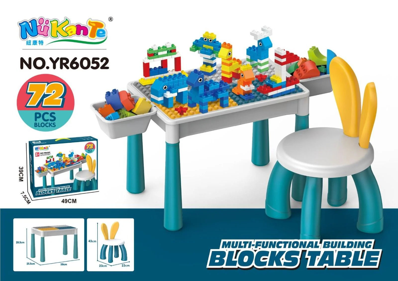 Children Activity Table With Blocks Surface And Matching Chair