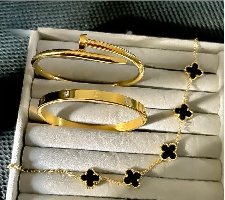 3-Piece Golden Stainless Steel Bangle Set