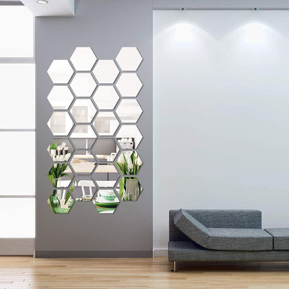Acrylic Hexagon wall Decor Mirror (Silver/Golden)