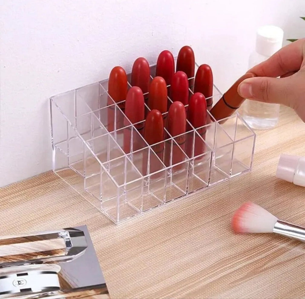 Acrylic Lipstick Organizer, 24 Slot Clear Vanity Storage