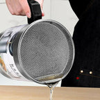 .4L Fryer Oil Filter Pot Carbon Steel Jug with Stainless Steel Strainer Lid