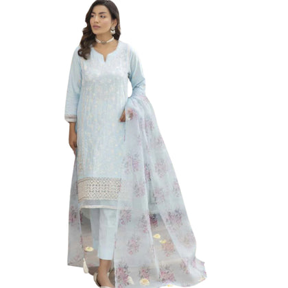 Suit, 3-Piece Ensemble, Delicate Embroidery & Ethereal Organza Dupatta, for Women