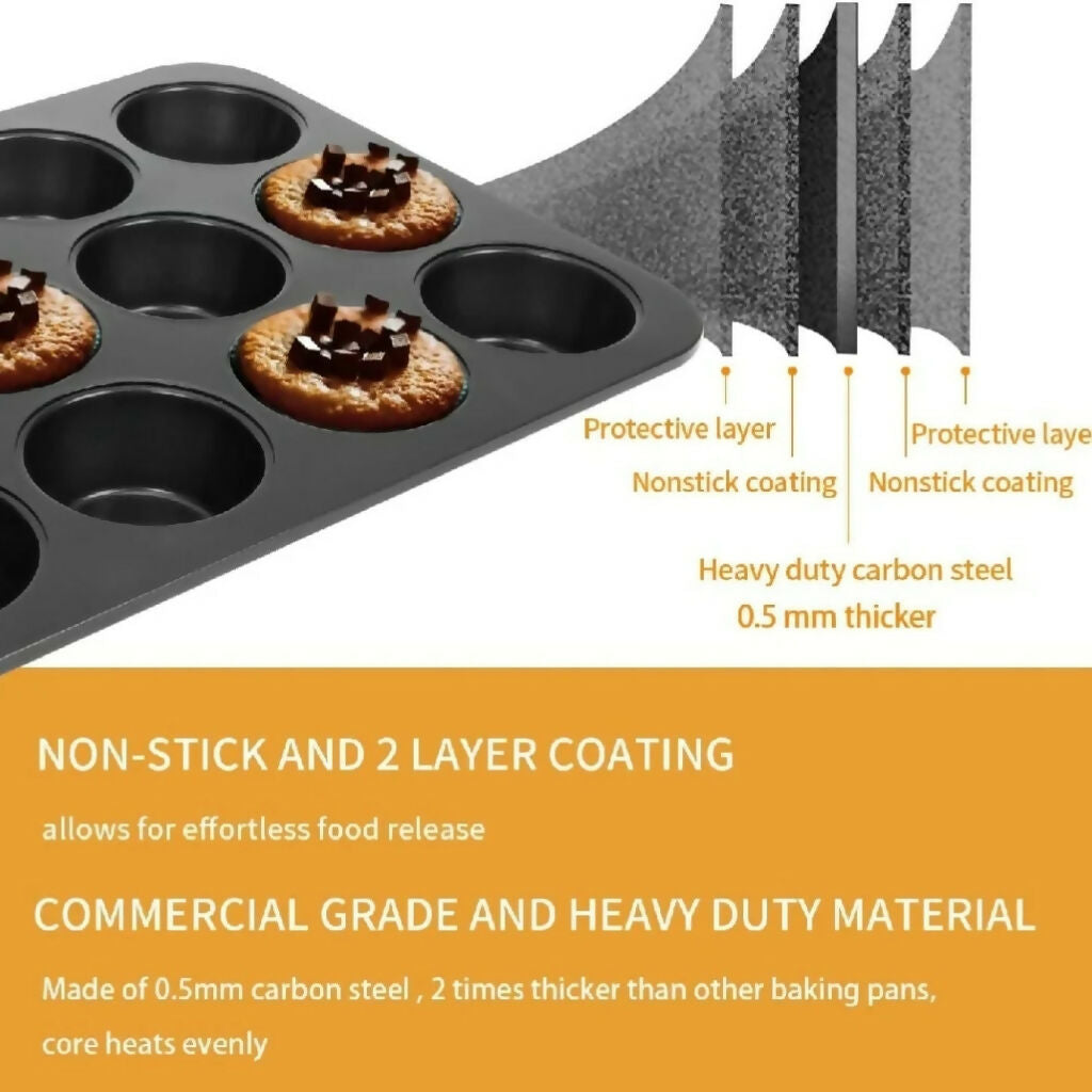 6-Cup Non-Stick Muffin Pan, Heavy-Duty Carbon Steel, for Baking