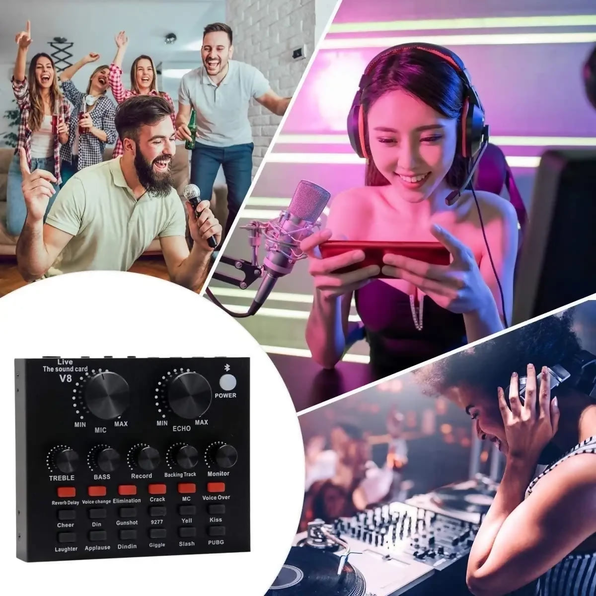 V8 Bm-800 Podcast Mic Set With Live Sound Card Condenser Microphone With Rechargeable 12 Kinds Of Auxiliary Background For Karaoke Singing Youtube Recording Mic