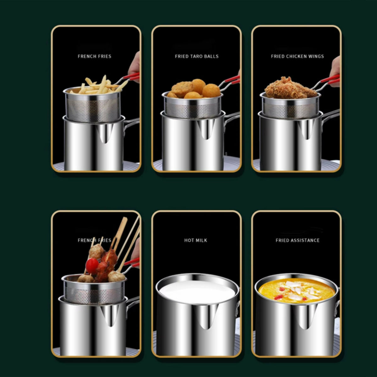 Stainless Steel Deep Fryer Pot with Strainer 1200ML | Heavy-Duty Oil Frying Pan for Kitchen