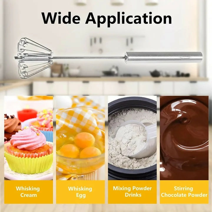 Hand Pressure Semi-Automatic Egg Beater Kitchen Accessories Tools Self Turning Cream Utensils Whisk Manual Mixer (30.5x6.5cm)