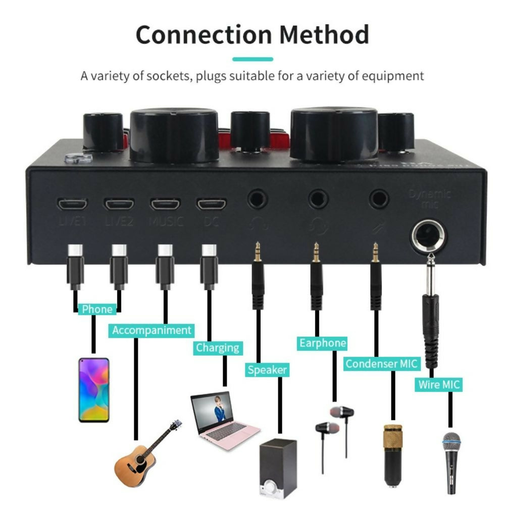 V8 Bm-800 Podcast Mic Set With Live Sound Card Condenser Microphone With Rechargeable 12 Kinds Of Auxiliary Background For Karaoke Singing Youtube Recording Mic