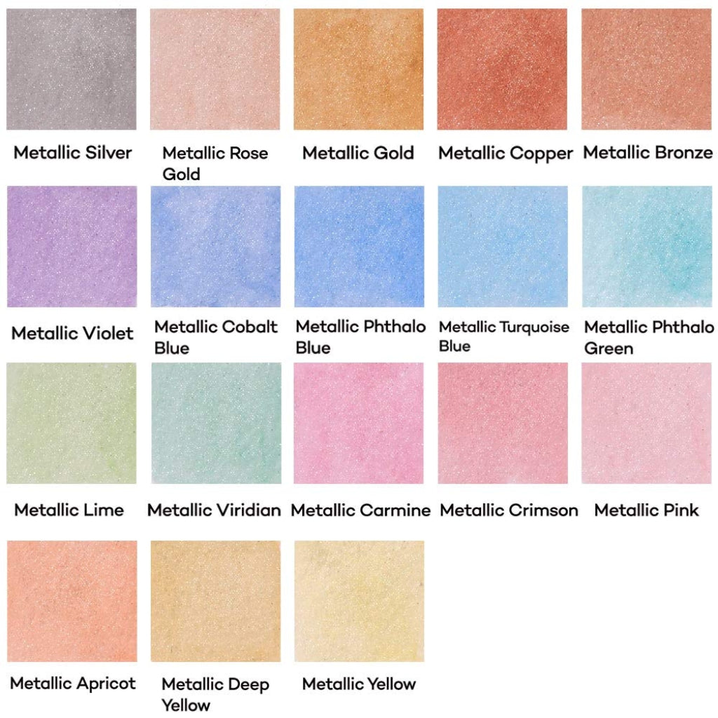 Mont Marte Metallic Watercolor Cake Set, 21 Colors, Shimmer Effect