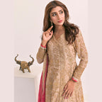 Dress Suit, Beige Chiffon Ensemble 3-Piece Set with Intricate Embroidery