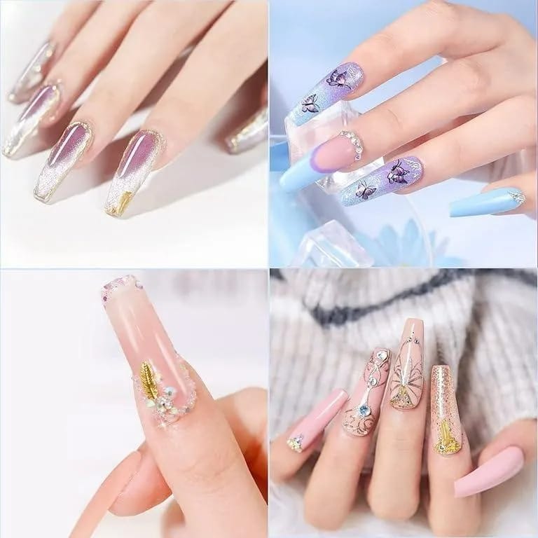 Multicolor 12 Pcs Stylish Artificial Nails Set For Fashionable Look And Easy Application (Random Design)