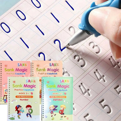 Sank Magic Practice Book Set 4 Books with Pen & 10 Refills | Kids Handwriting Learning Kit