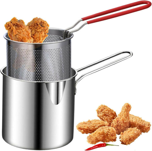 Stainless Steel 1200Ml Deep Fryer Pot with Strainer-Heavy-Duty Frying Pan-Tempura Fryer with Lid-Oil Draining Rack for Kitchen
