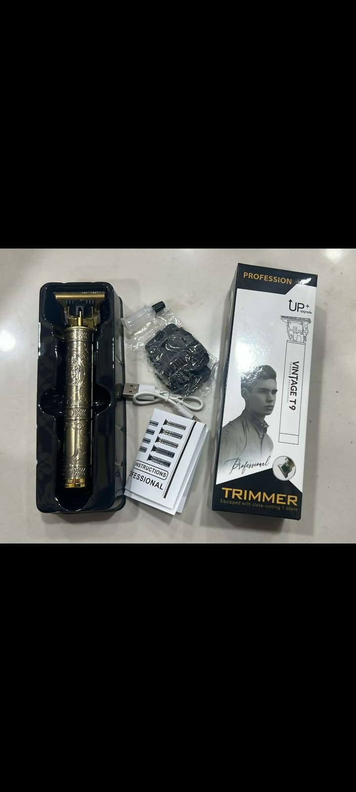 Vintage T9 Professional Hair Trimmer – Cordless Rechargeable Metal Hair & Beard Clipper