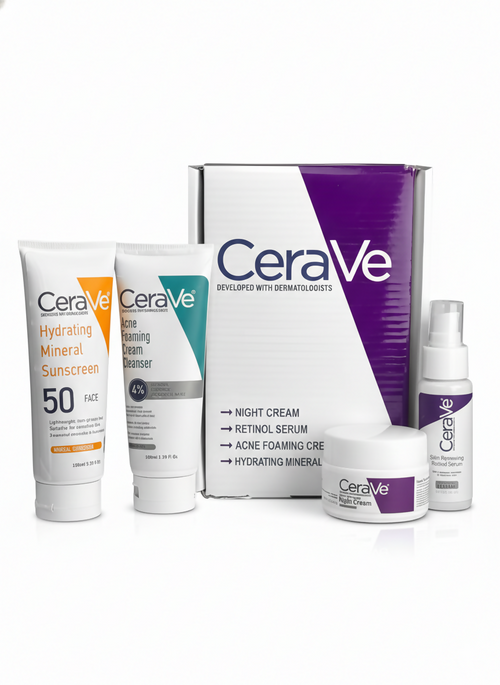 CeraVe Complete Skincare Combo Kit – Sunscreen SPF 50, Acne Cleanser, Retinol Serum & Night Cream