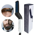 Hair & Beard Straightener Comb, Ceramic Heated Brush, Daily Grooming for Men