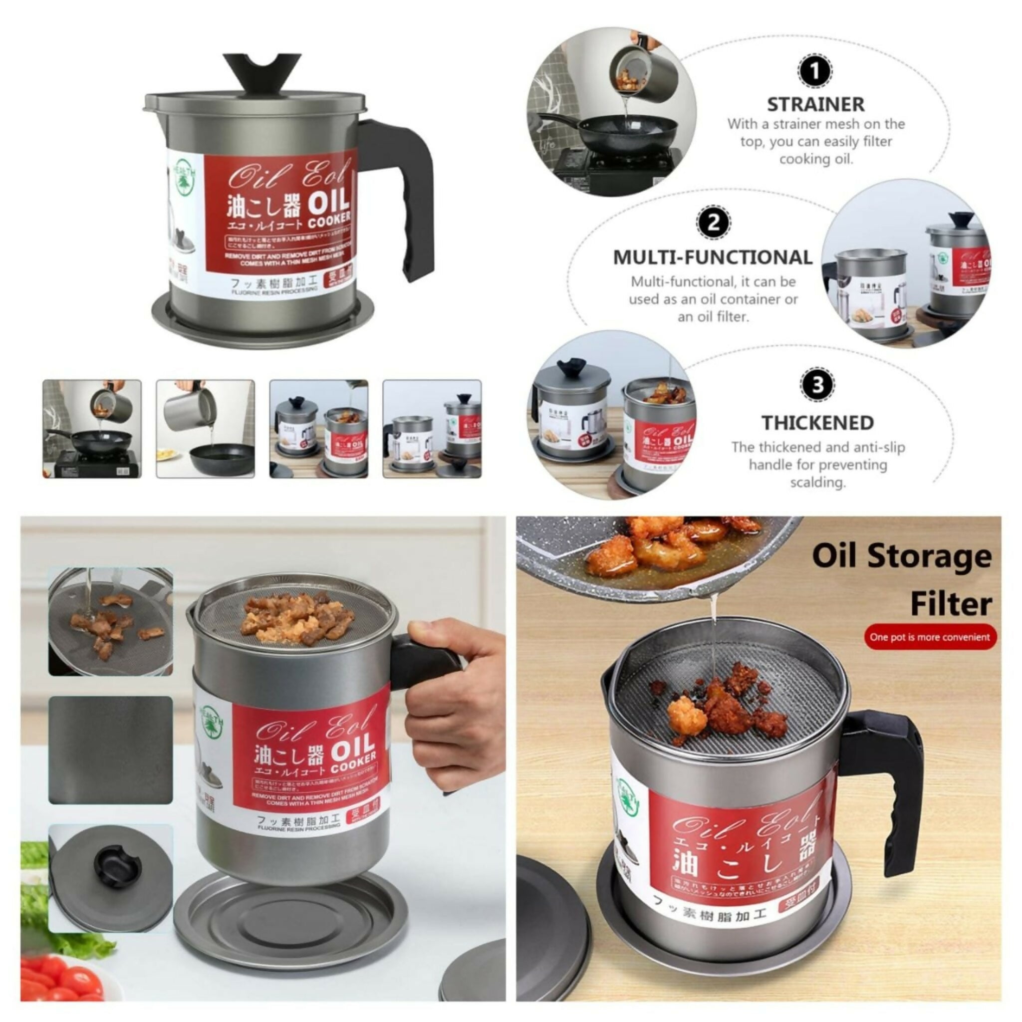 Oil Fryer Cooker with Stainless Steel Fine Mesh with Lid Food, for Kitchen
