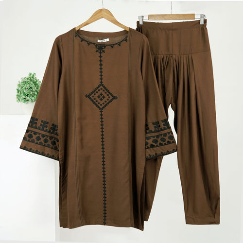 Brown Embroidered