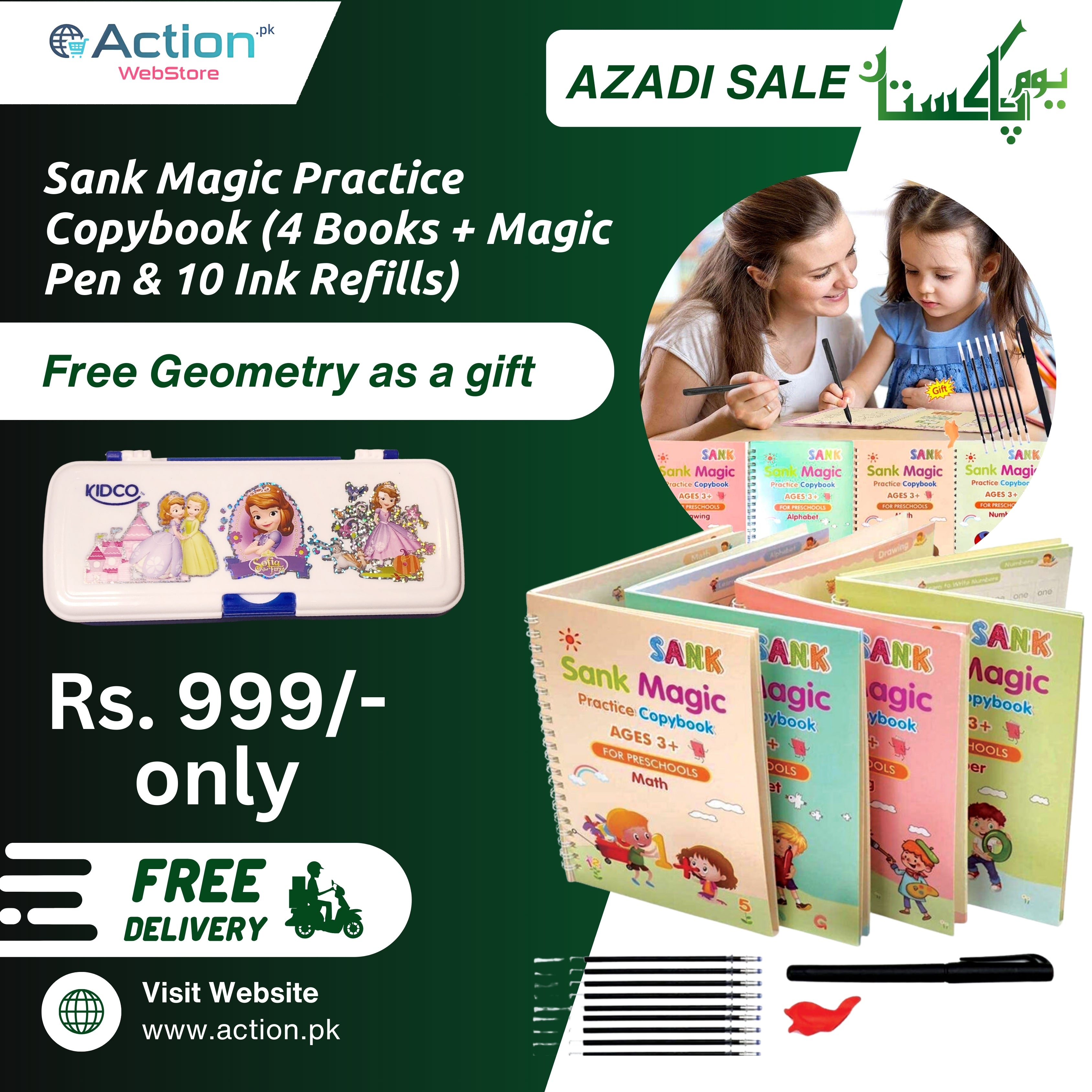 Sank Magic practice Copybook Set (Alphabet, Numbers, Math, Drawing), Early Learning for Kids