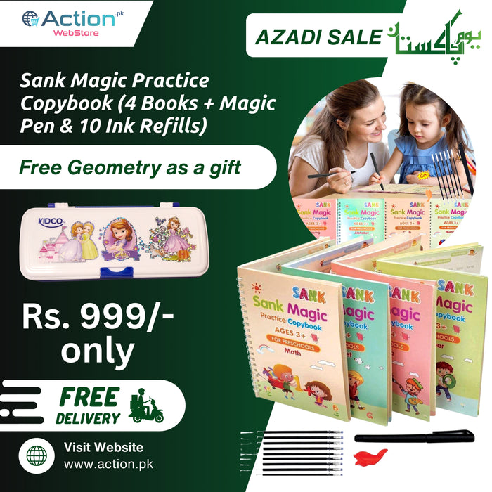 Sank Magic practice Copybook Set (Alphabet, Numbers, Math, Drawing), Early Learning for Kids