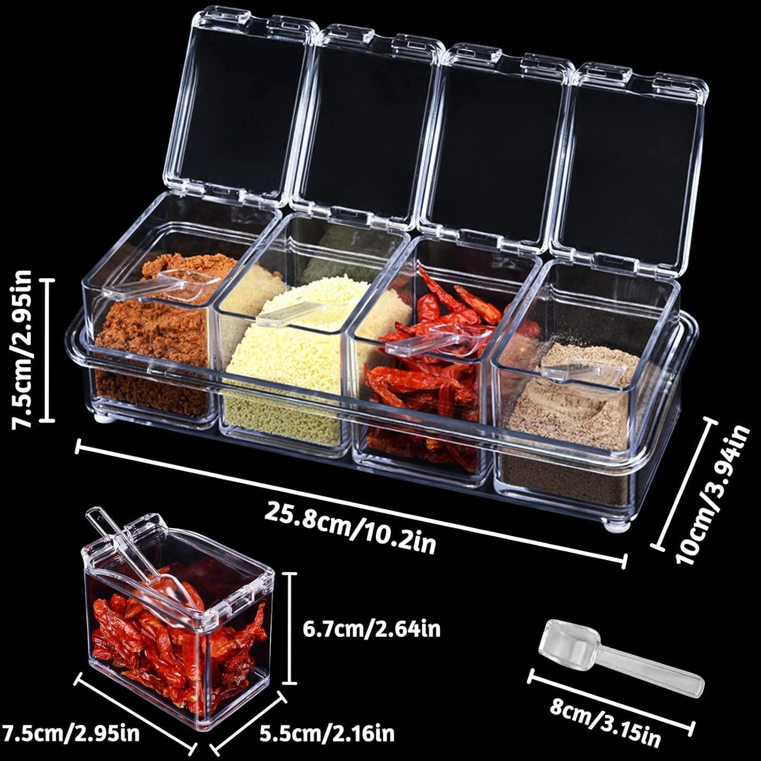 Transparent 4 Section Spice Storage Container Set